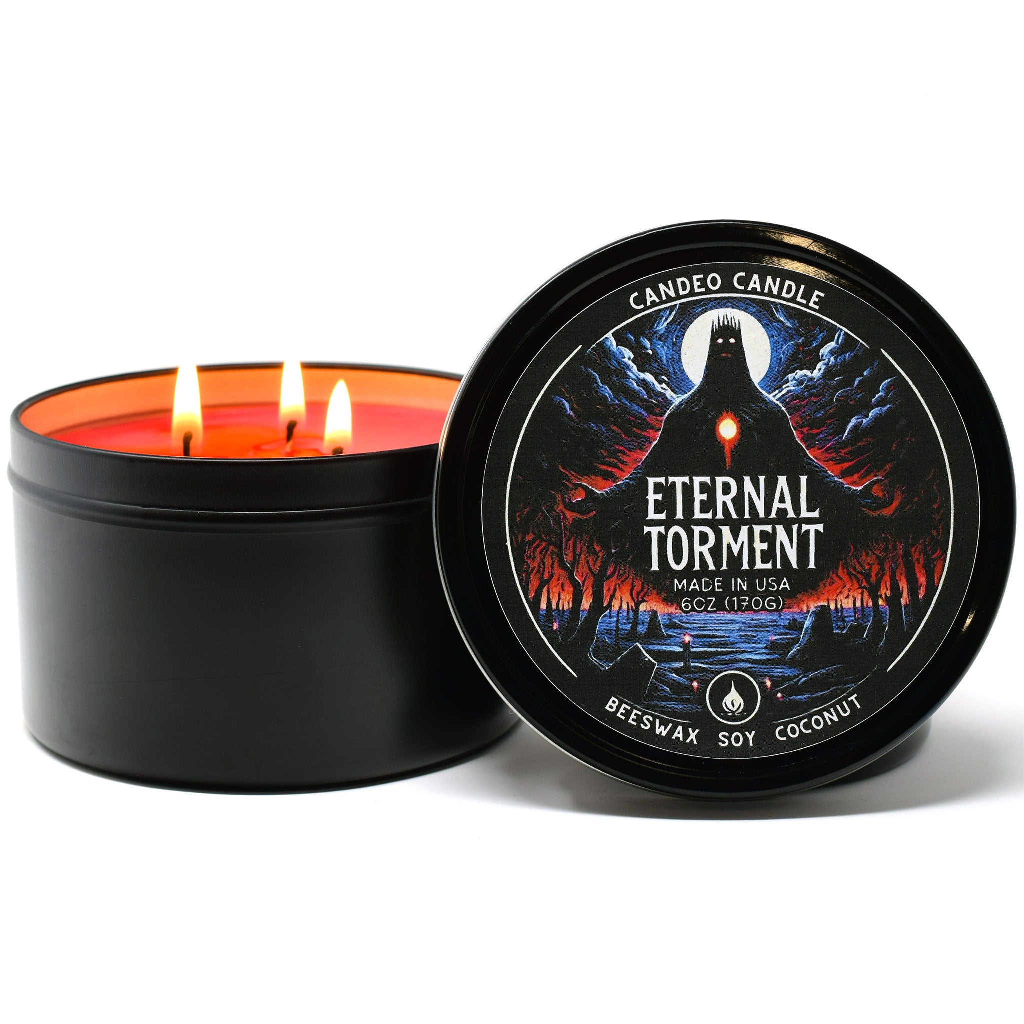 Eternal Torment, 12oz Triple Wick Soy Candle Tin, Made with Soy Beeswax and Coconut, Halloween