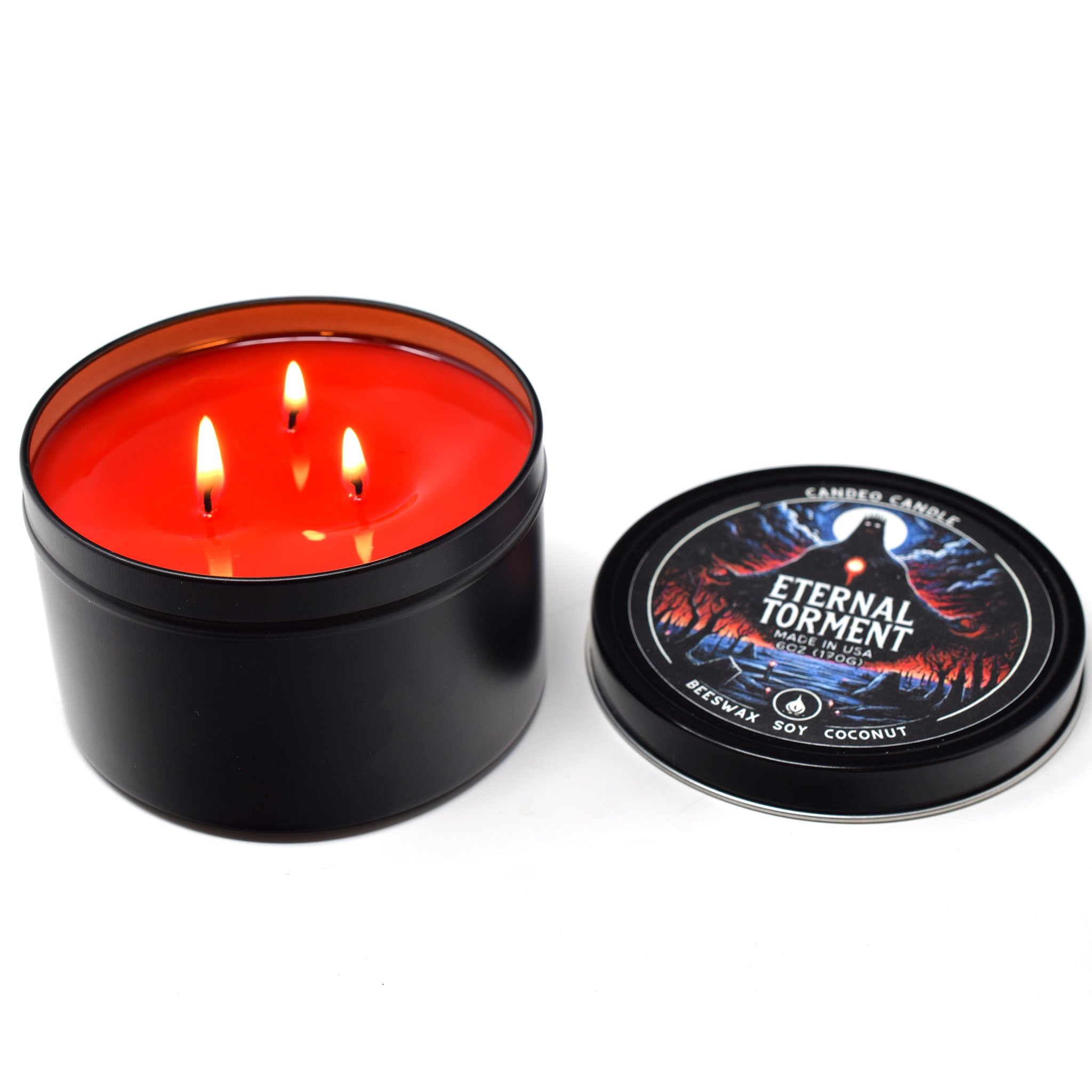 Eternal Torment, 12oz Triple Wick Soy Candle Tin, Made with Soy Beeswax and Coconut, Halloween