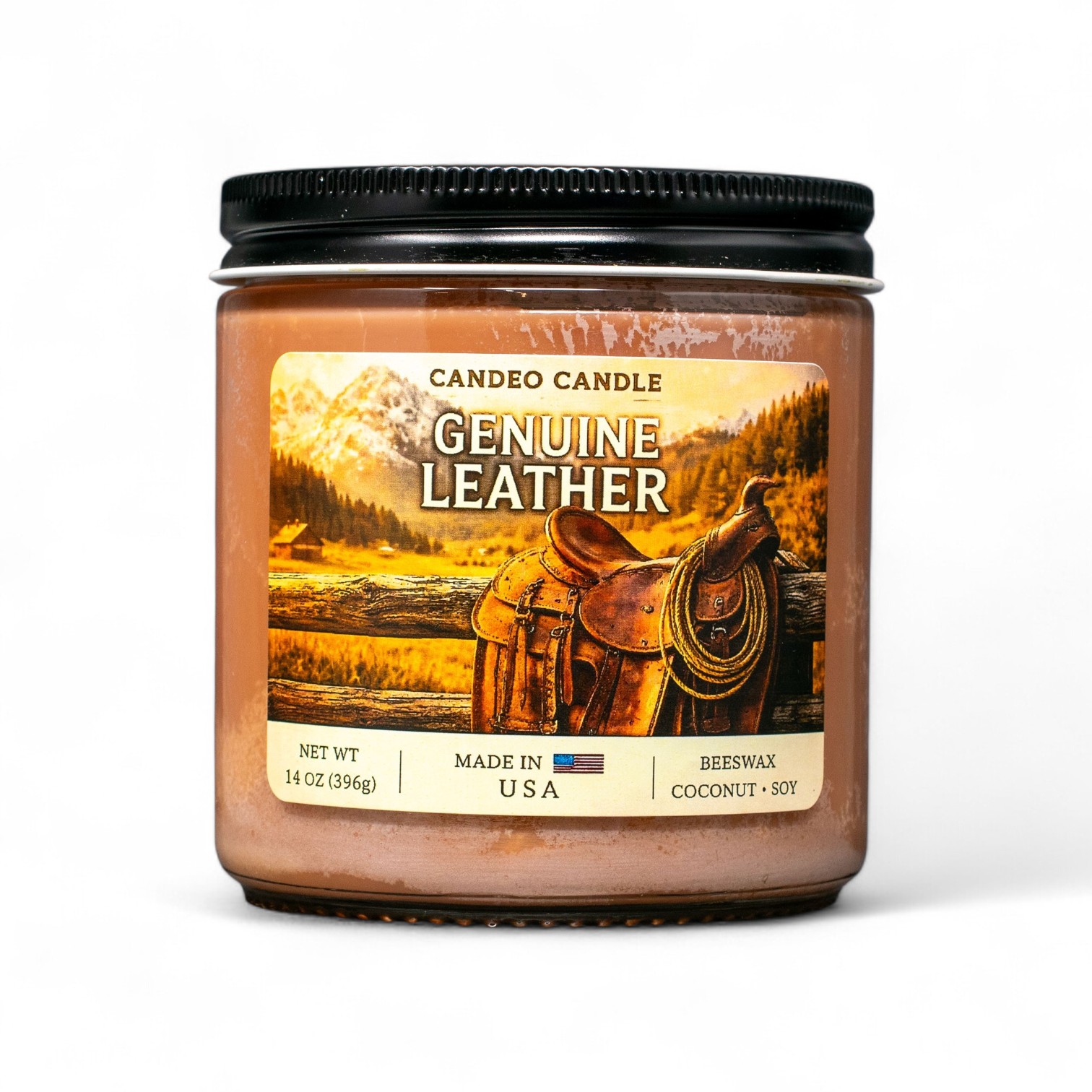 Genuine Leather, 14oz Soy Candle Jar