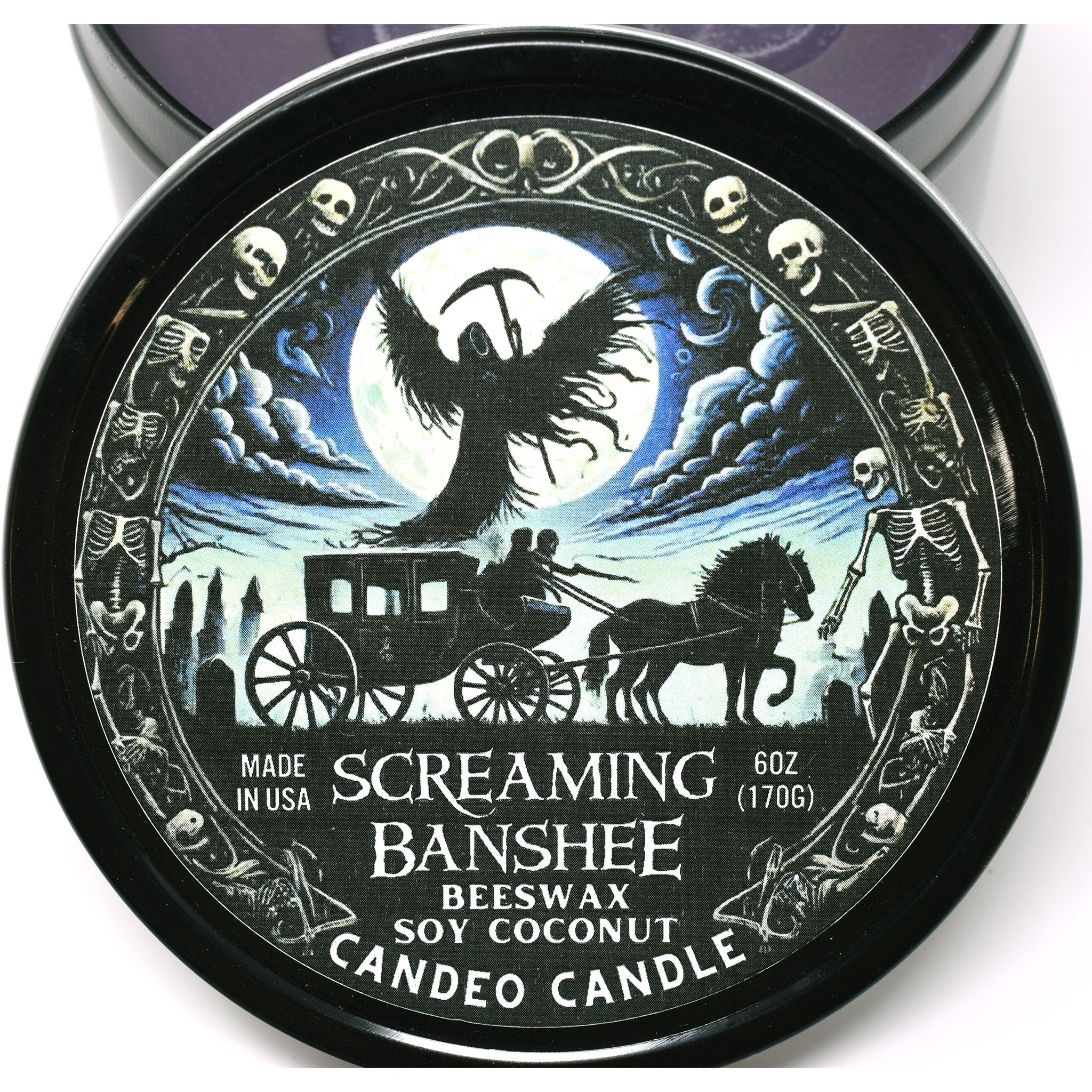 Screaming Banshee, 12oz Triple Wick Soy Candle Tin, Made with Soy Beeswax and Coconut, Halloween