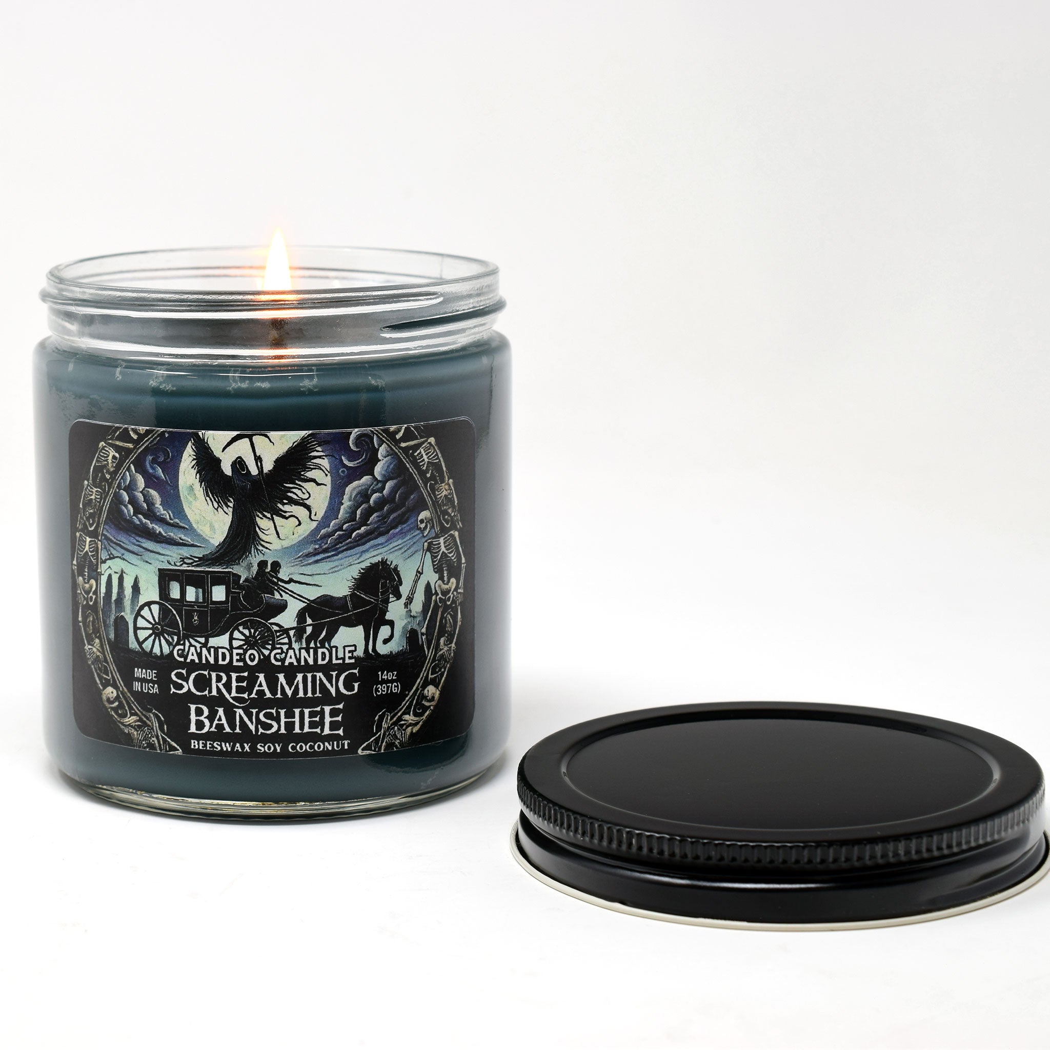 Screaming Banshee, 14oz Soy Candle Jar, Made with Soy Beeswax and Coconut, Halloween