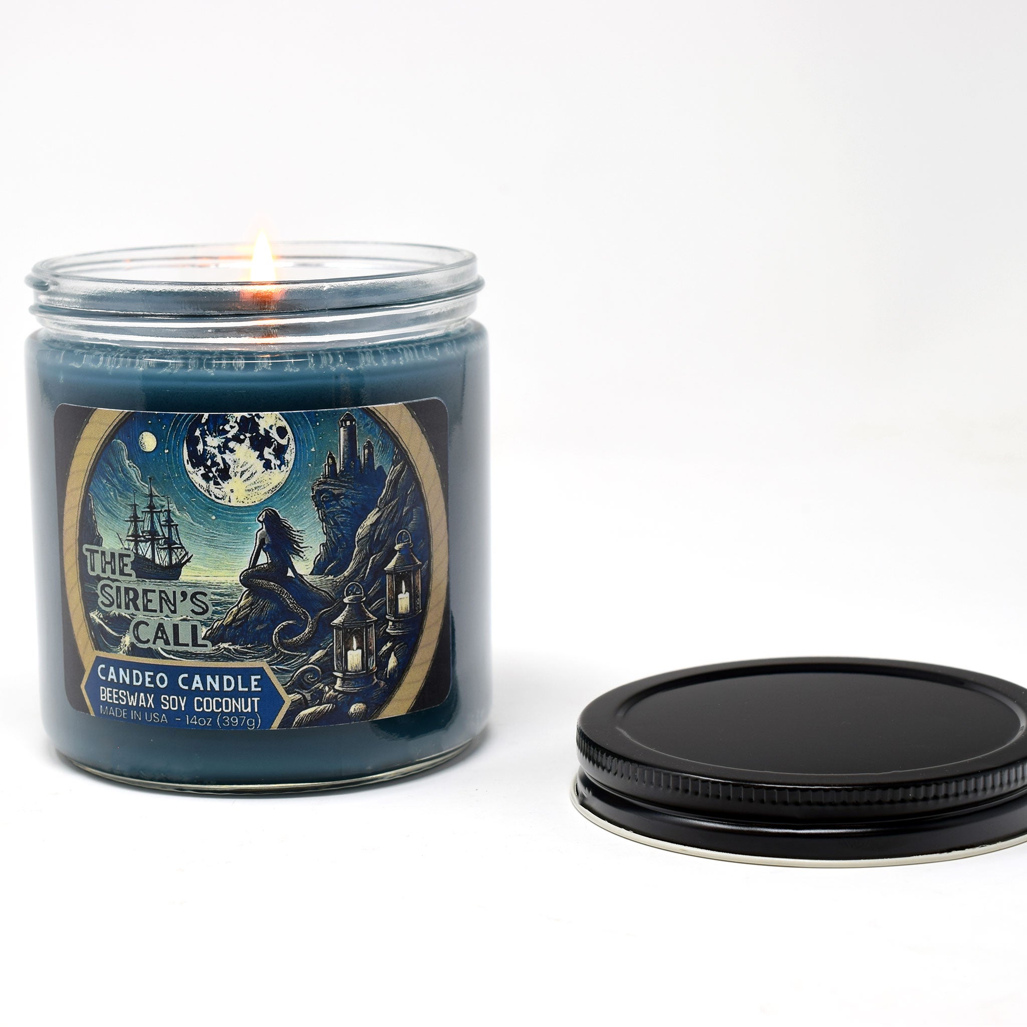 Siren's Call, 14oz Soy Candle Jar, Made with Soy Beeswax and Coconut, Halloween