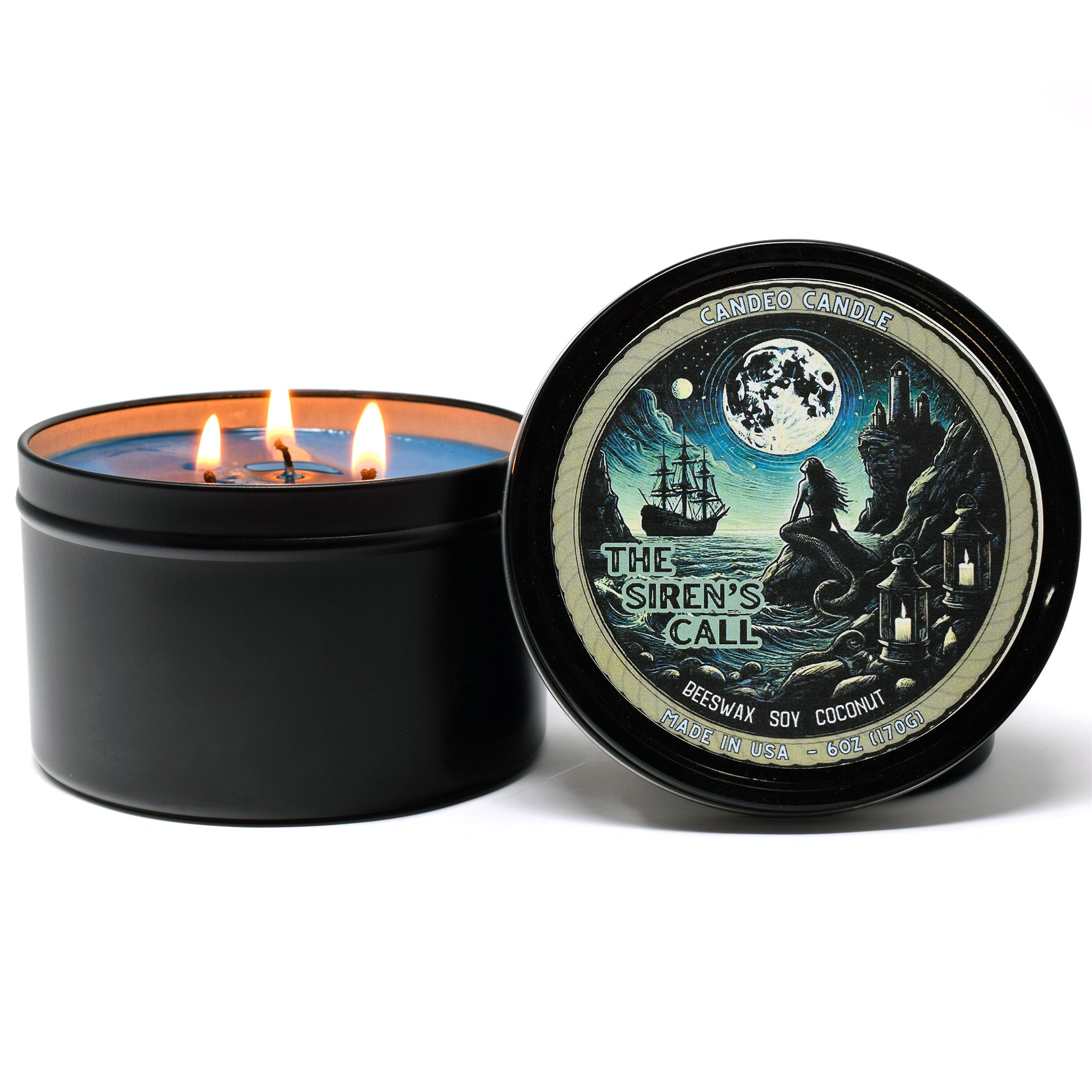 Siren's Call, 12oz Triple Wick Soy Candle Tin, Made with Soy Beeswax and Coconut, Halloween