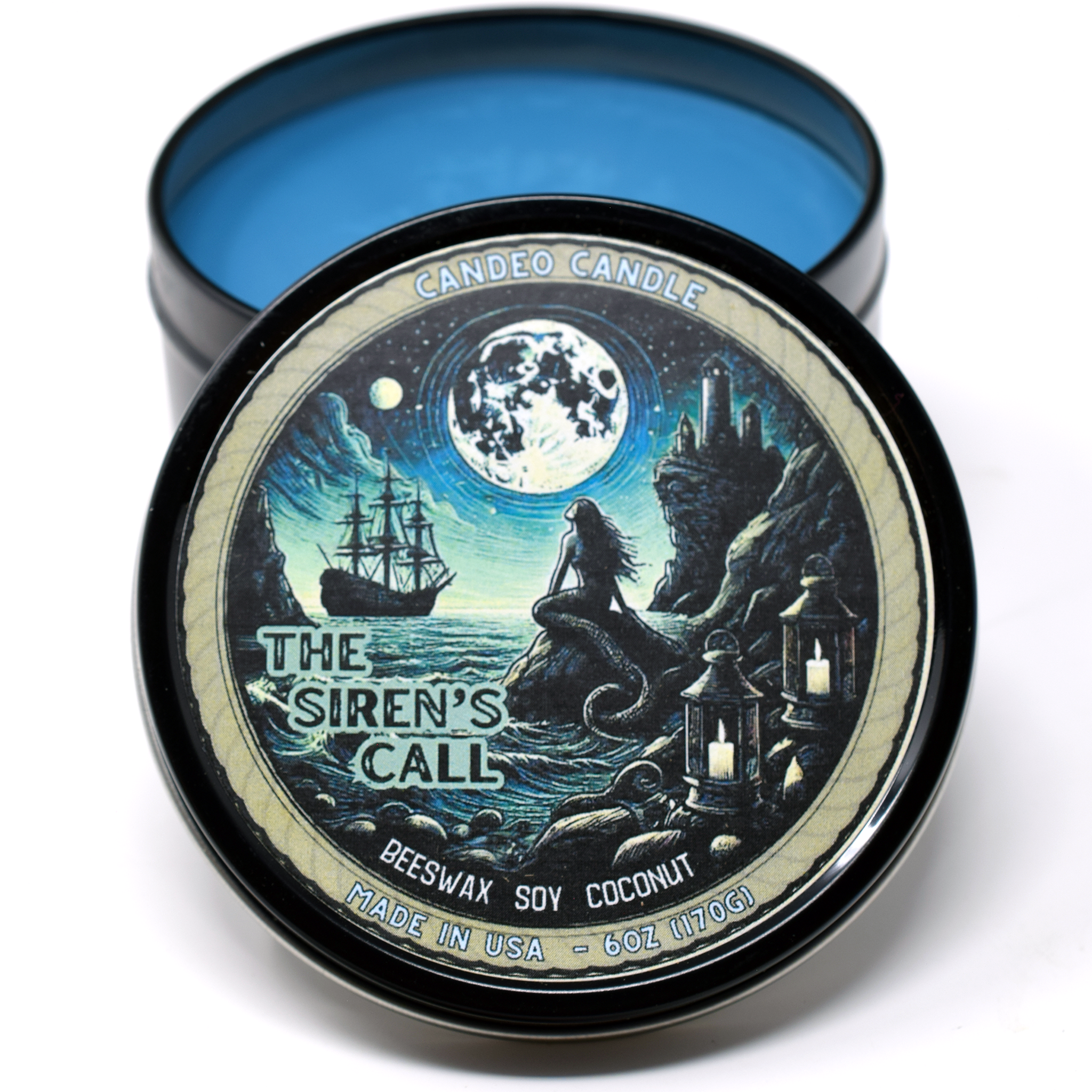 Siren's Call, 6oz Soy Candle Tin, Made with Soy Beeswax and Coconut, Halloween