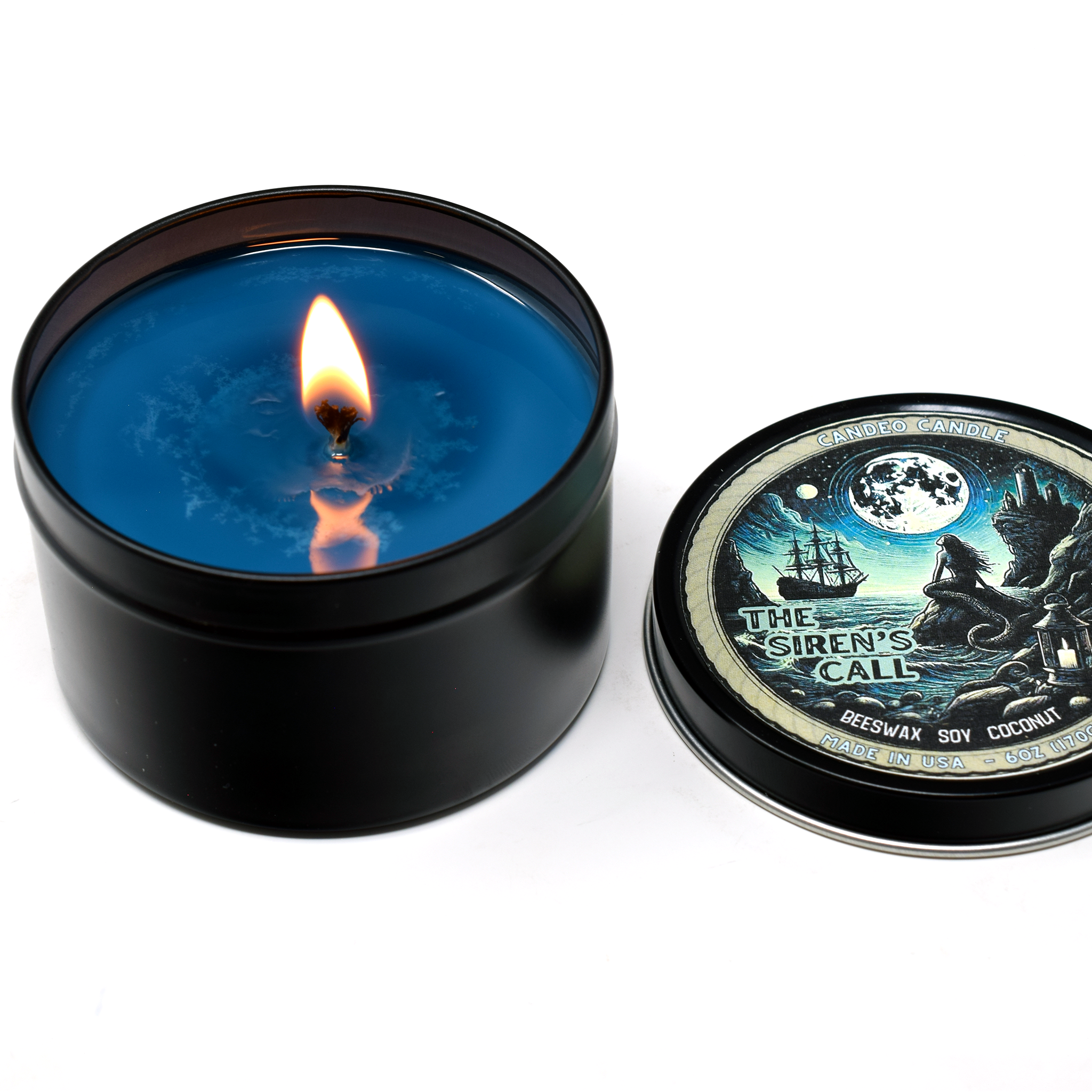 Siren's Call, 6oz Soy Candle Tin, Made with Soy Beeswax and Coconut, Halloween