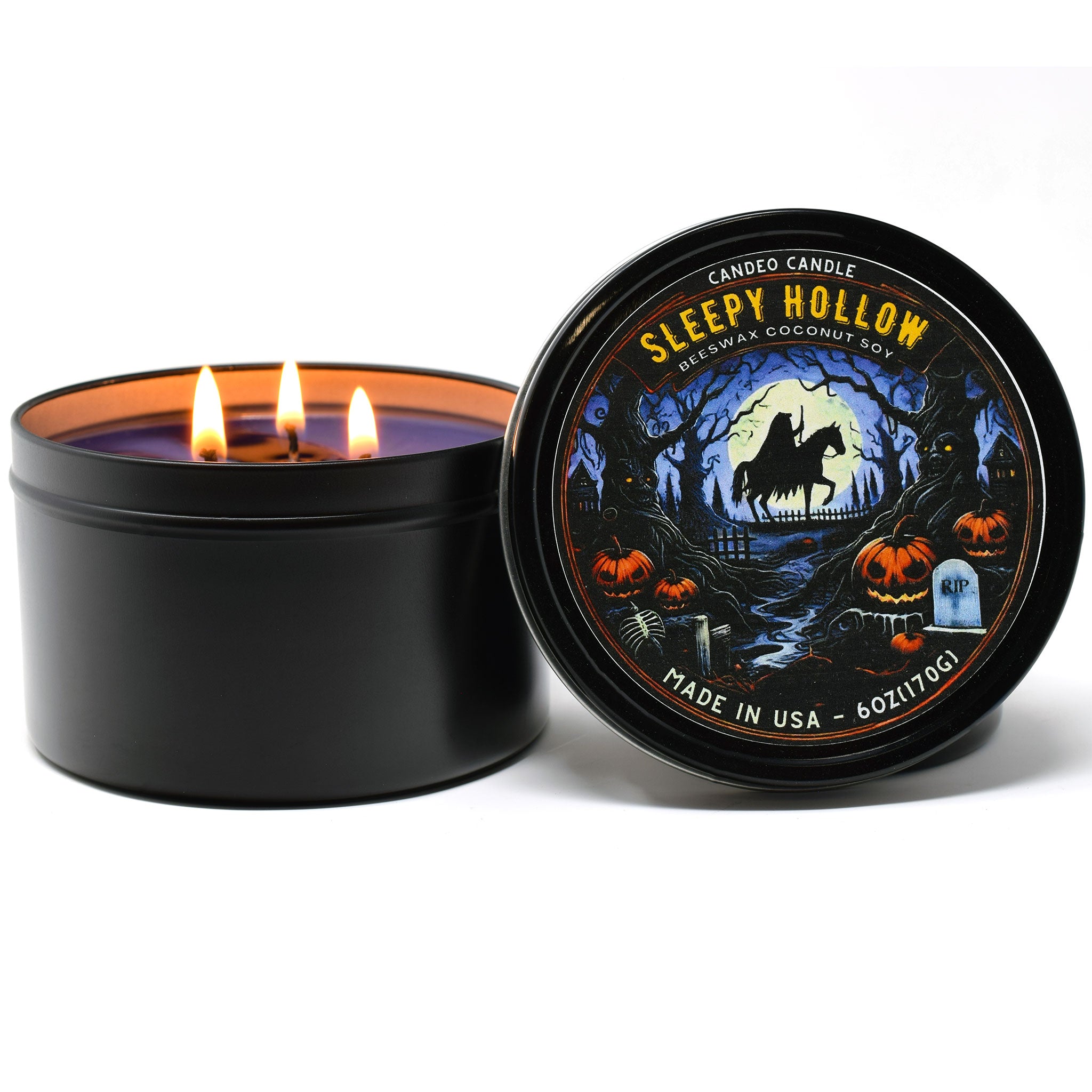 Sleepy Hollow, 12oz Triple Wick Soy Candle Tin, Made with Soy Beeswax and Coconut, Halloween