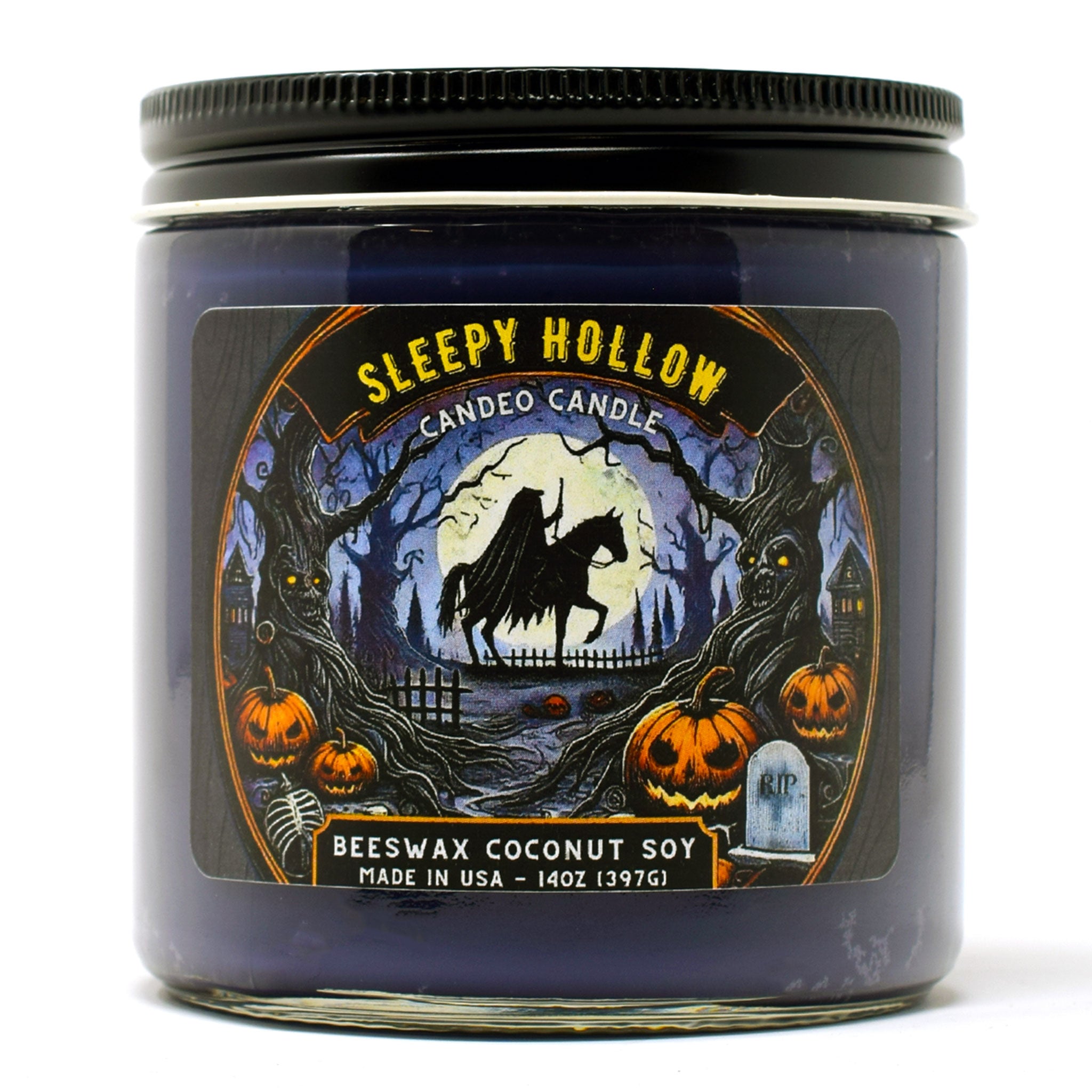 Sleepy Hollow, 14oz Soy Candle Jar, Made with Soy Beeswax and Coconut, Halloween