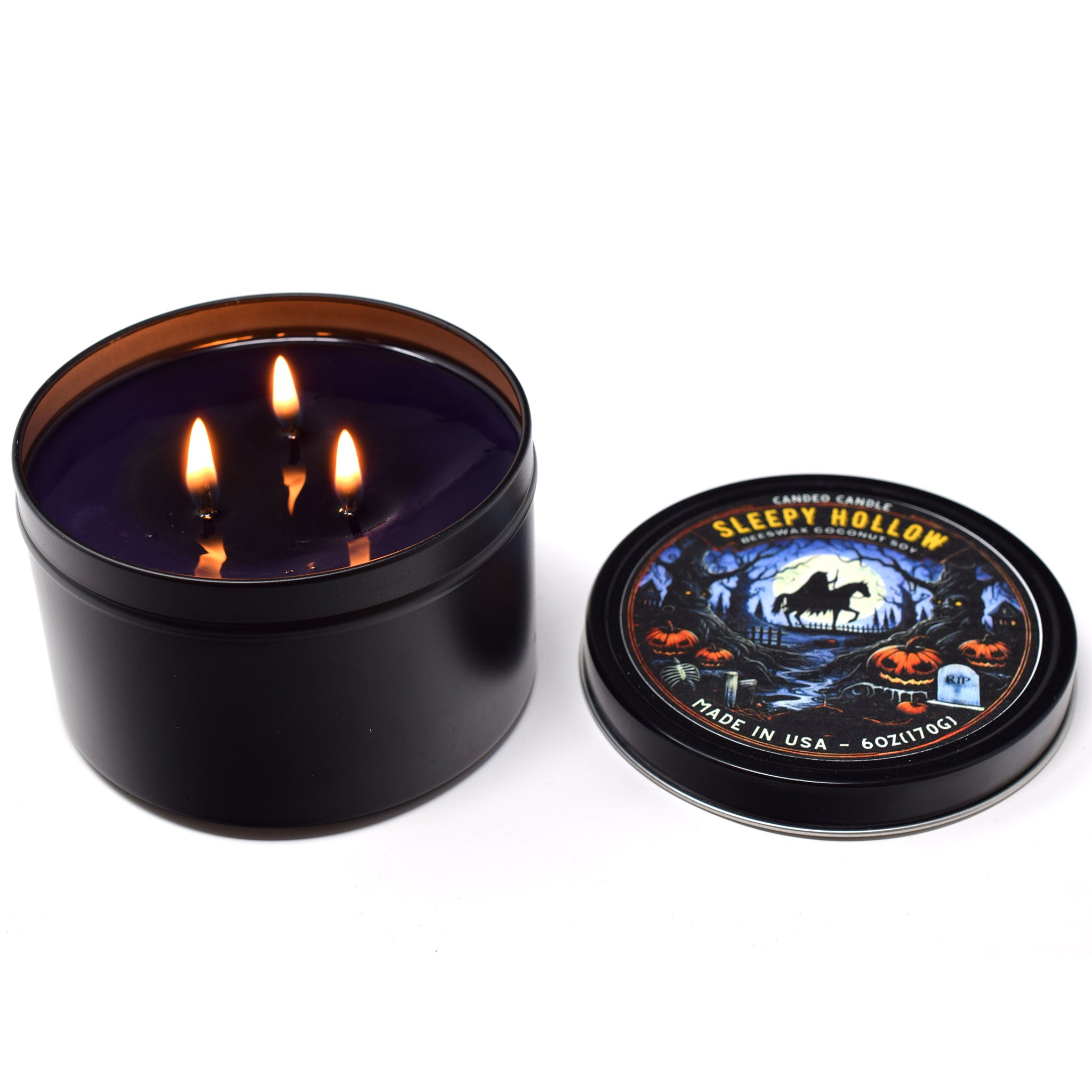 Sleepy Hollow, 12oz Triple Wick Soy Candle Tin, Made with Soy Beeswax and Coconut, Halloween