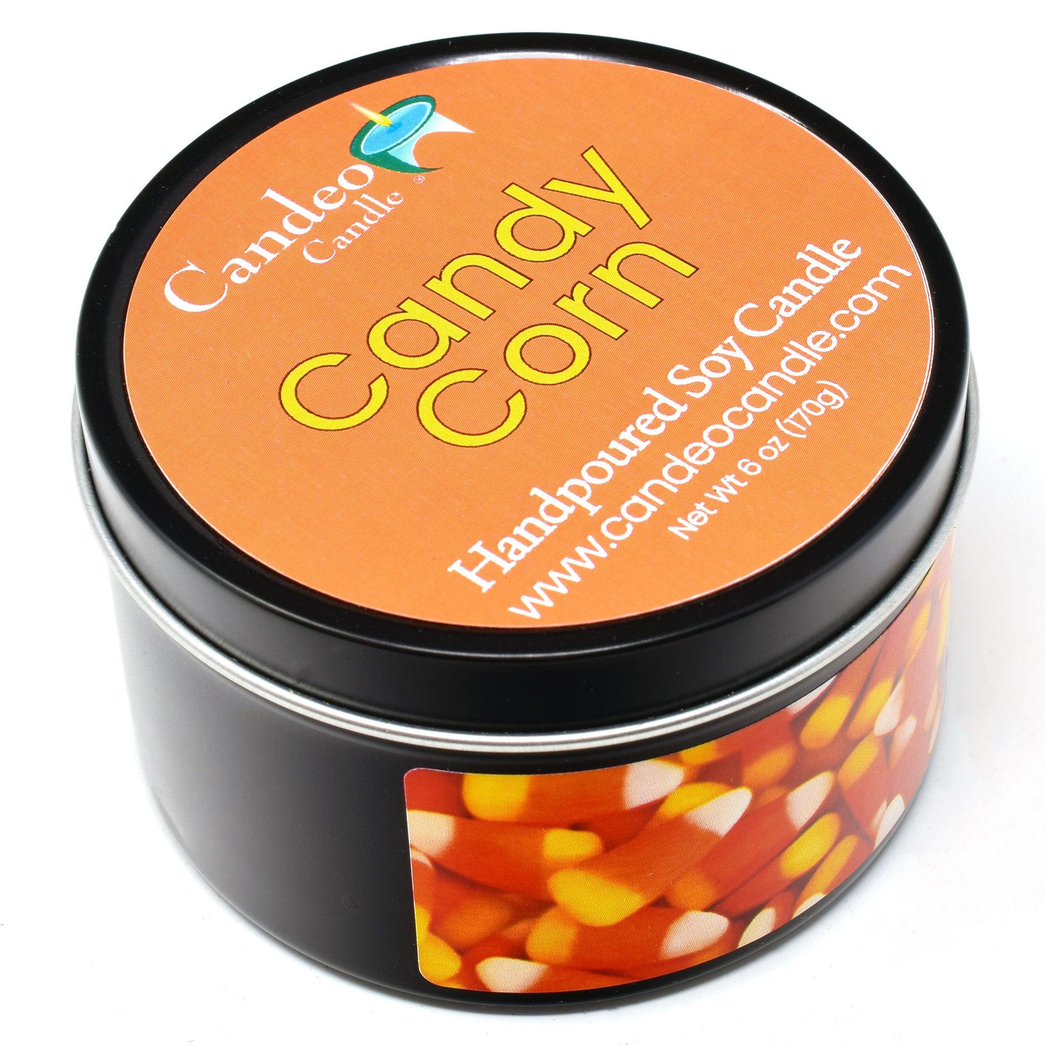 Candy Corn, 6oz Soy Candle Tin - Candeo Candle