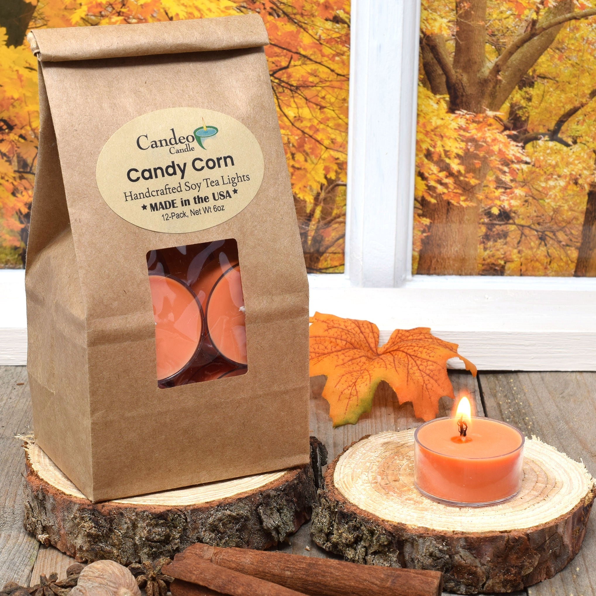 Candy Corn, Soy Tea Light 12-Pack - Candeo Candle