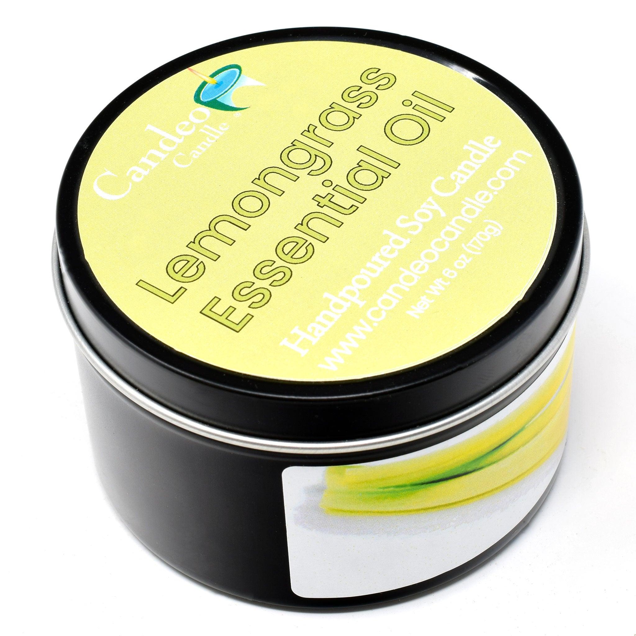Lemongrass Essential Oil, 6oz Soy Candle Tin - Candeo Candle
