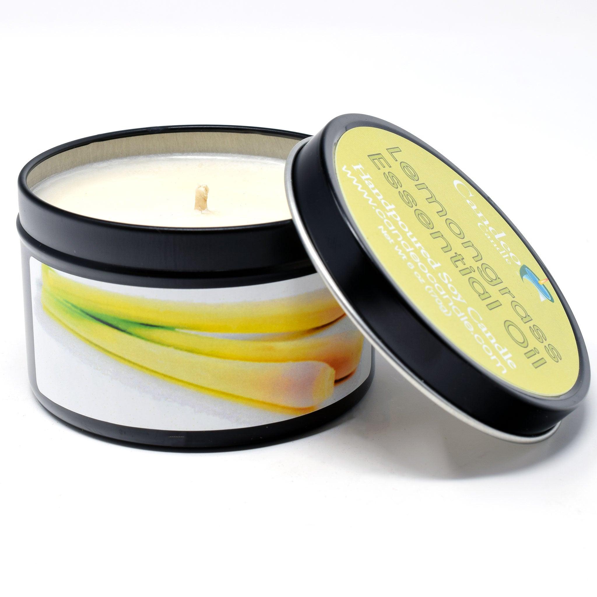 Lemongrass Essential Oil, 6oz Soy Candle Tin - Candeo Candle
