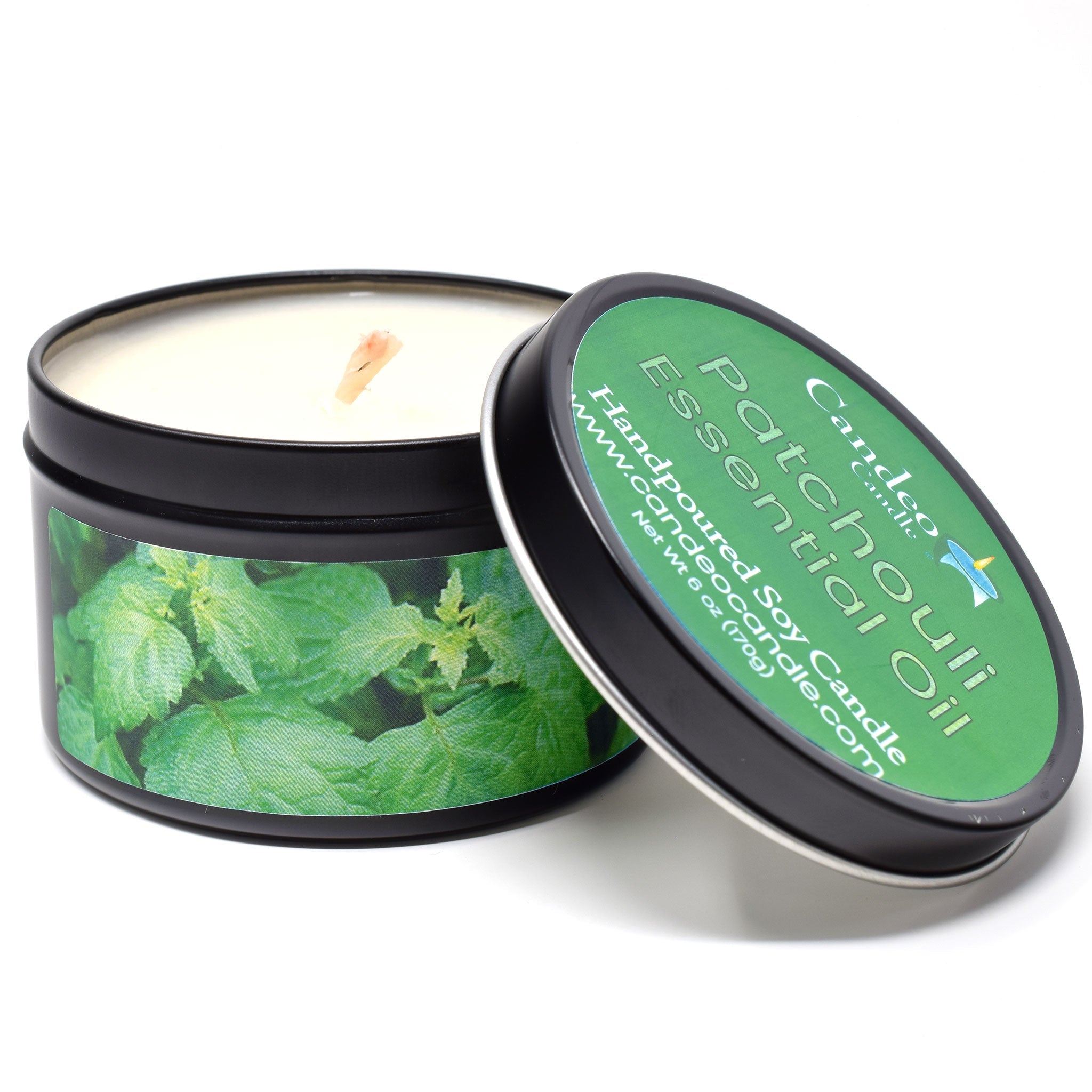 Patchouli Essential Oil, 6oz Soy Candle Tin - Candeo Candle