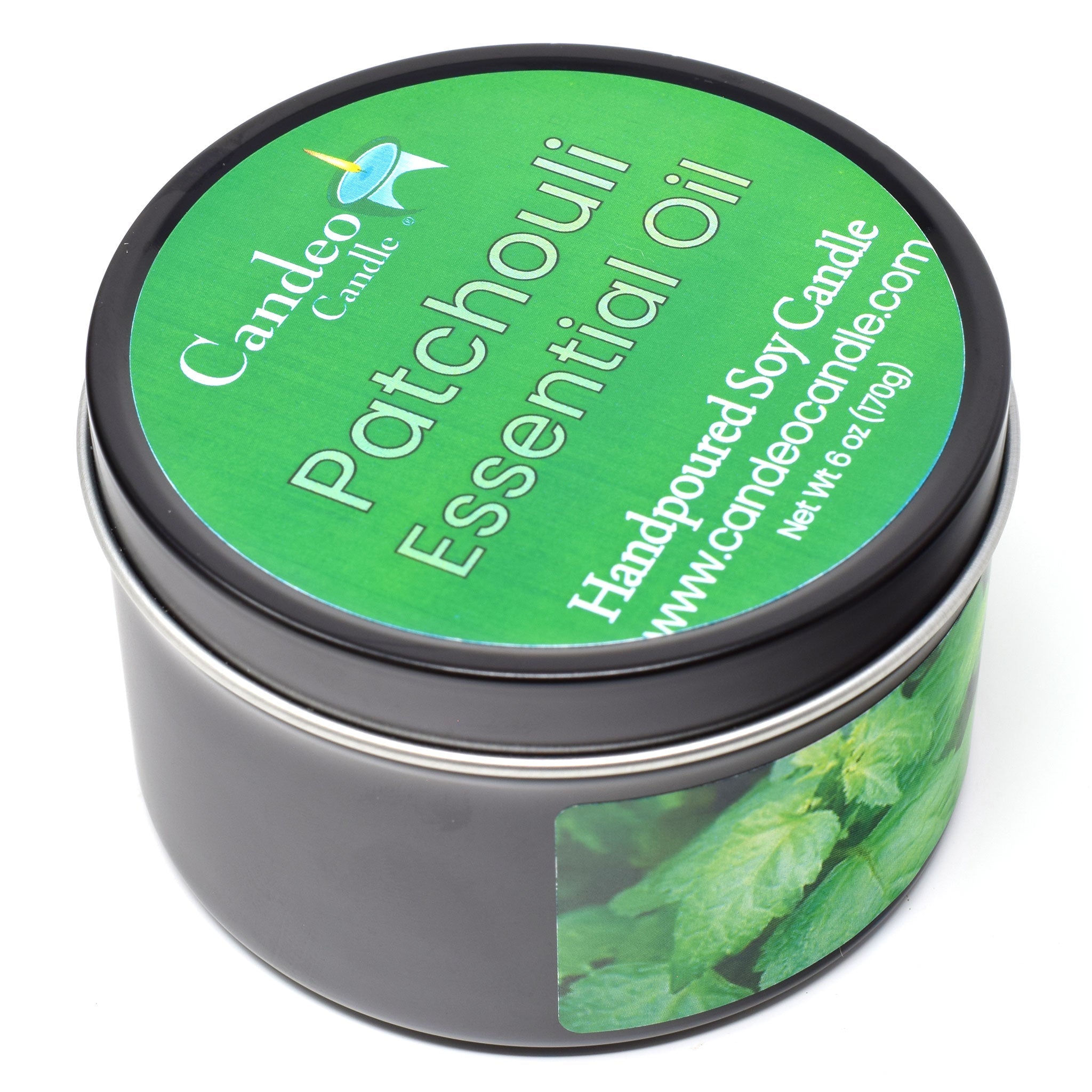 Patchouli Essential Oil, 6oz Soy Candle Tin - Candeo Candle
