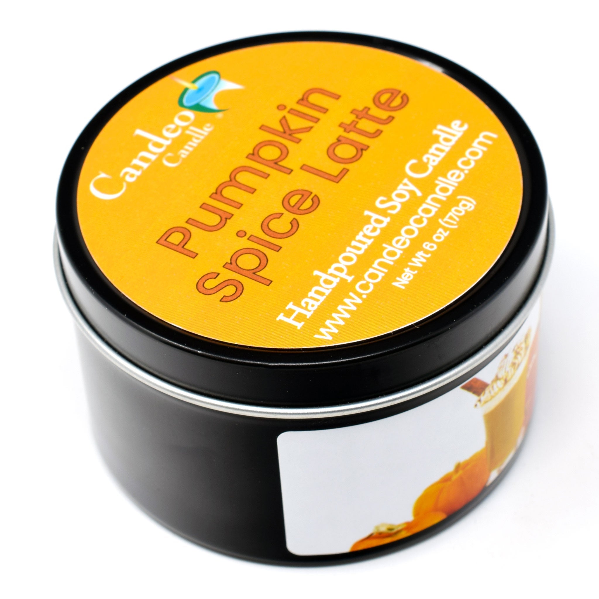 Pumpkin Spice Latte, 6oz Soy Candle Tin - Candeo Candle