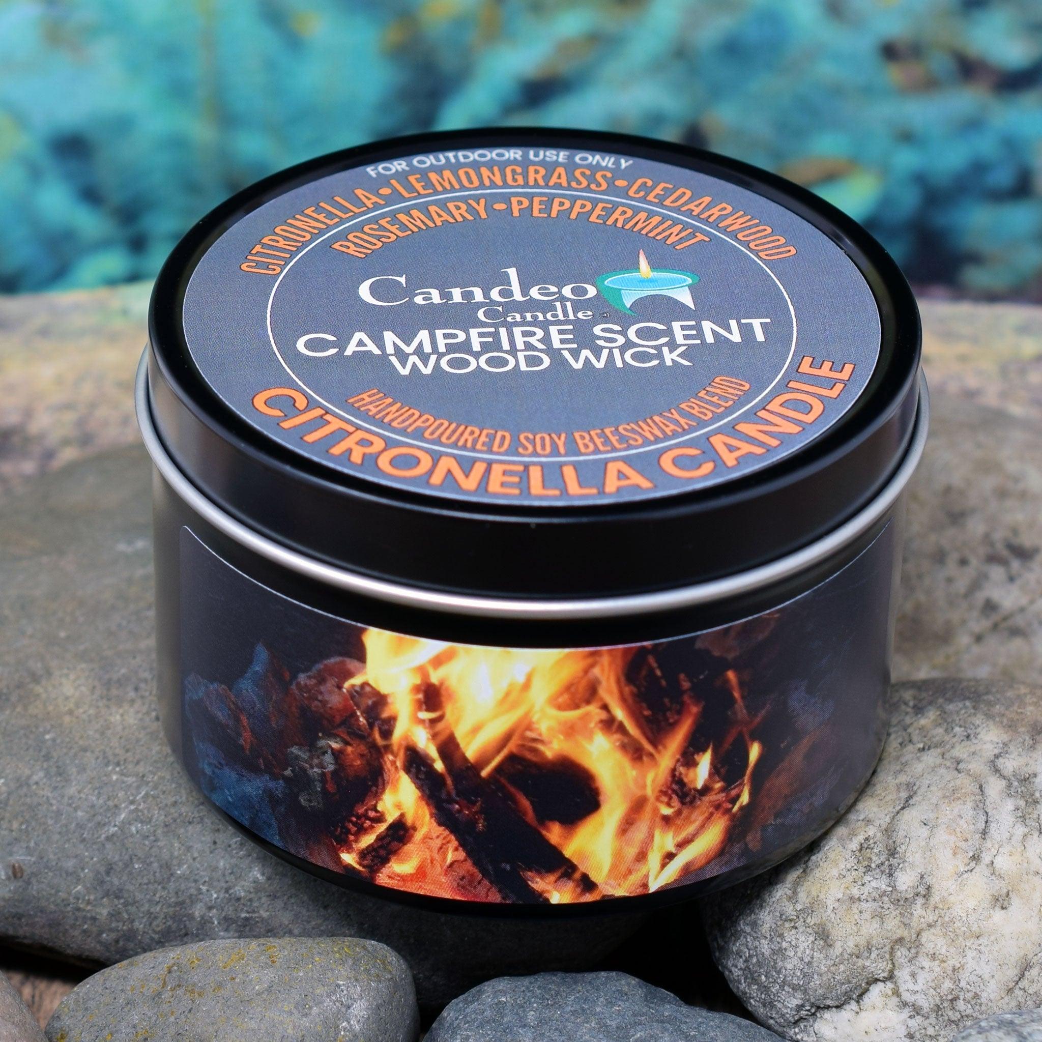 Citronella Campfire Candle, Soy/Beeswax Blend, Wood Wick, 6oz Black Ti